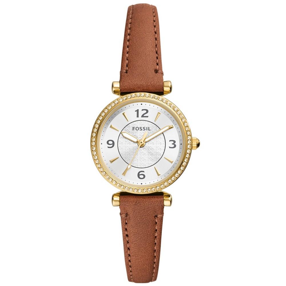 Fossil Women's Carlie Three-Hand Medium Brown Genuine Leather Watch, 28mm