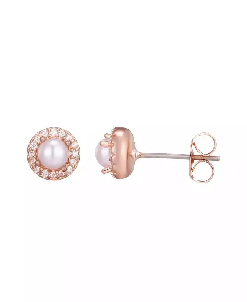 ADORNIA Rose Gold Freshwater Pearl CZ Halo Stud Earrings