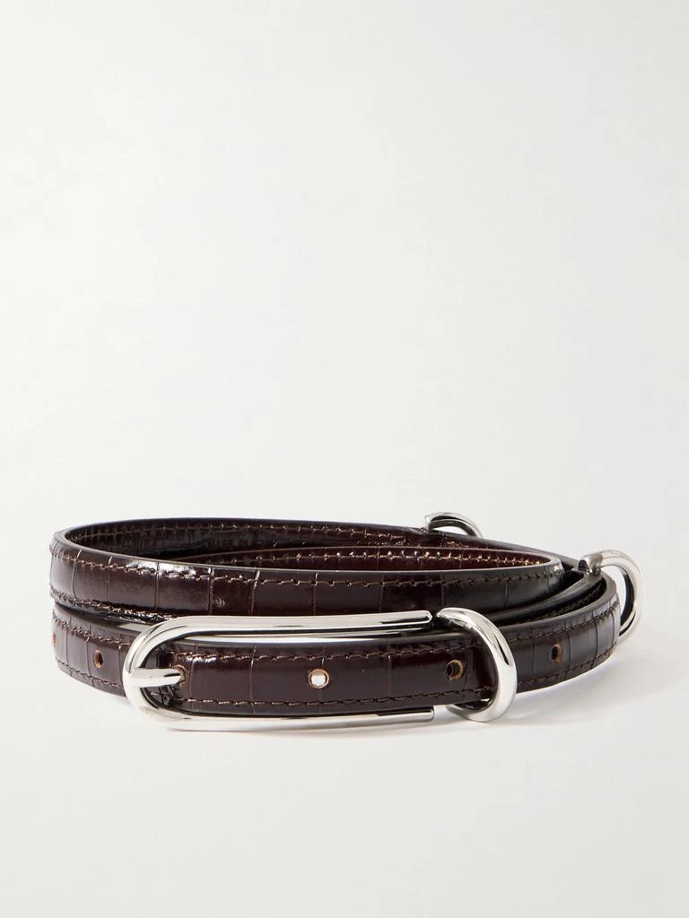 Liffner Three Keeper Croc-effect Leather Belt - Dark brown