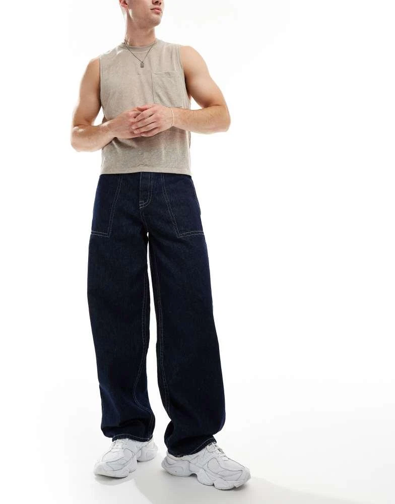 ASOS ASOS DESIGN Circular Design Collection loose fit jeans with contrast stitching in rinse wash blue 1
