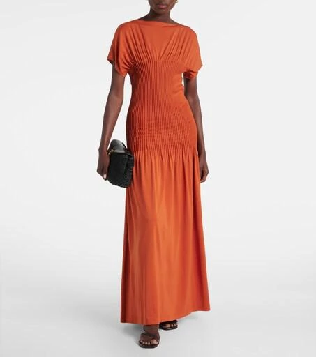 pleated jersey maxi dress Nancie cape-effect draped pleated jersey maxi dress - ivory