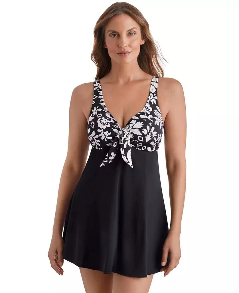 ShapeSolver Sport by Mimi Flamingo Women's Bow Front Pull-On Swimdress 1