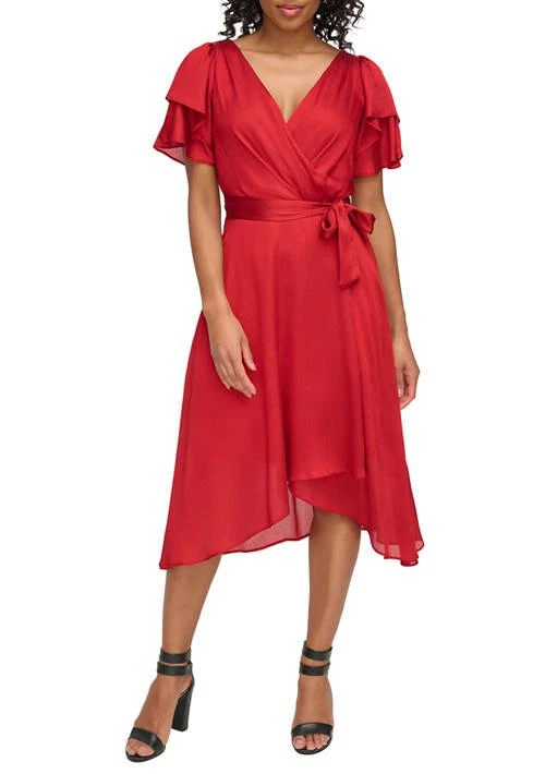 DKNY Womens Flutter Sleeve Fit And Flare Dress 1