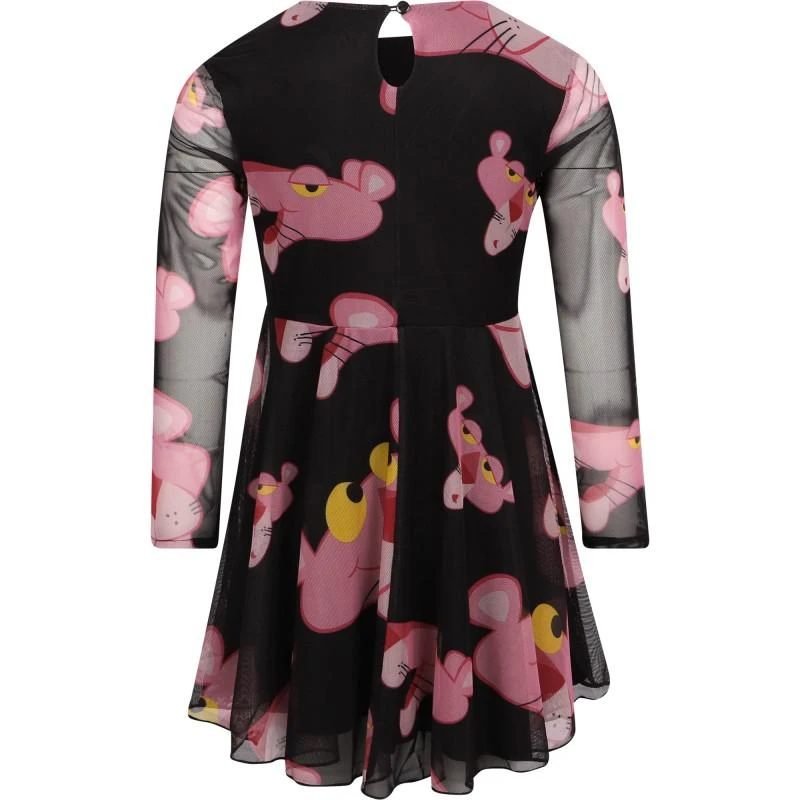 Desigual Pink panther print long sleeved tulle dress in black 2