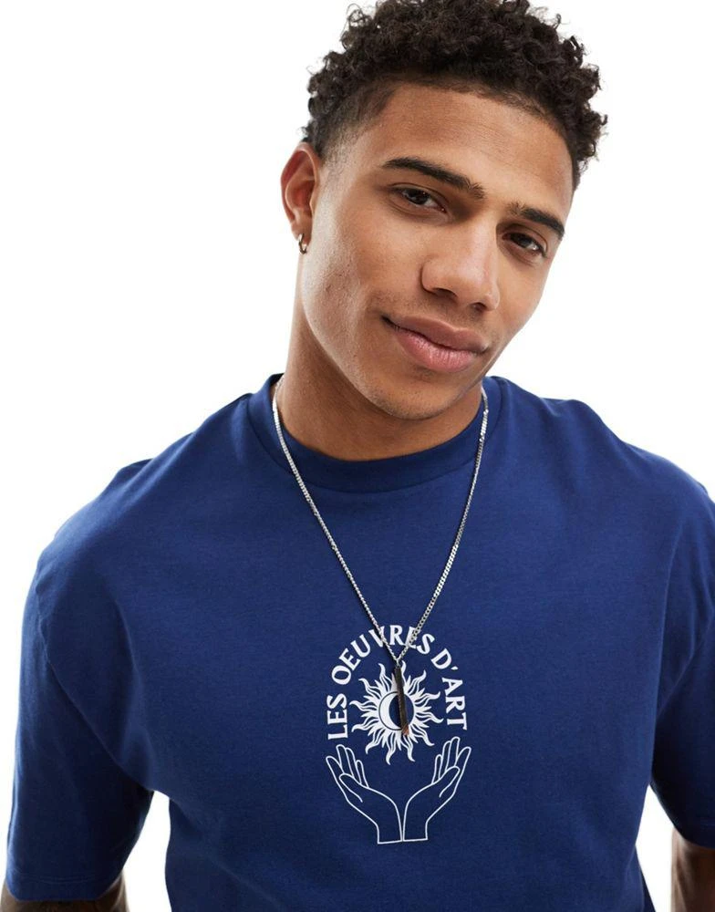 ASOS ASOS DESIGN relaxed t-shirt in navy with celestial chest print 4