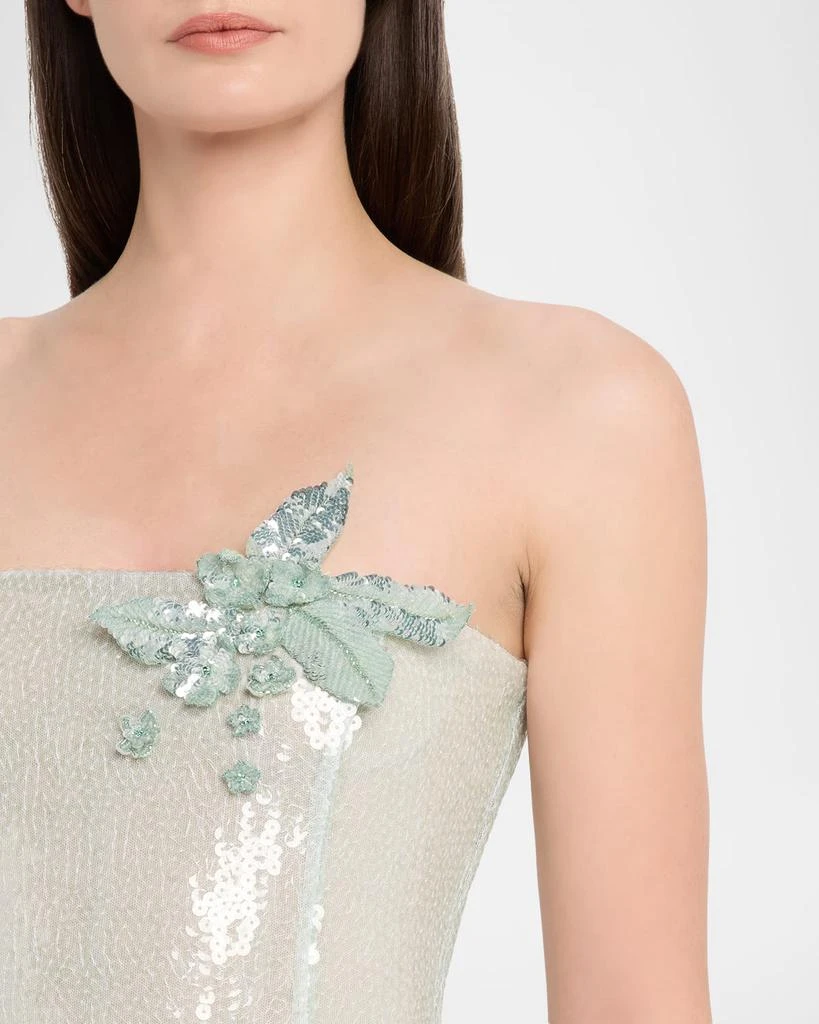 Oscar de la Renta Strapless Sequined Flower Gown 5