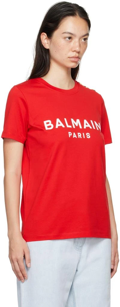 Balmain Red 'Balmain Paris' T-shirt 4