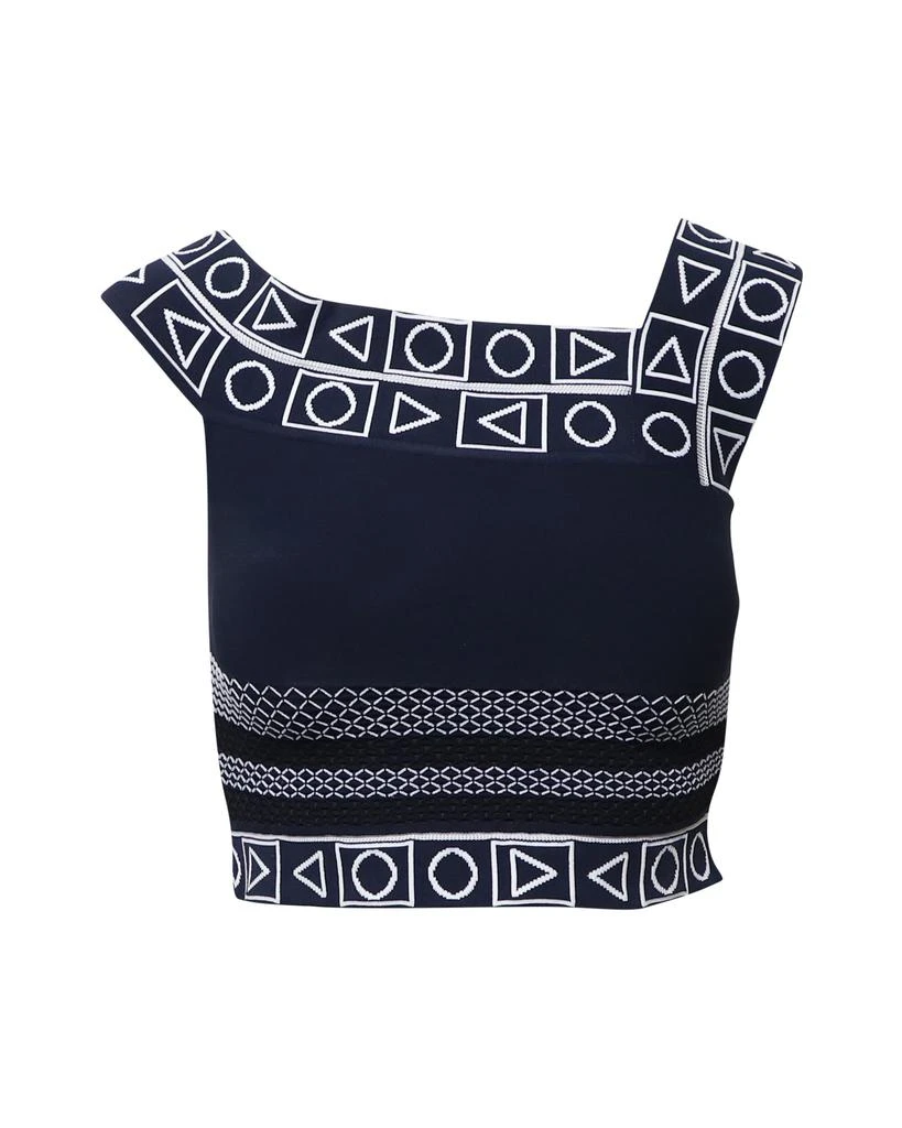 PETER PILOTTO Geometric Print Sleeveless Cropped Top in Navy Blue Viscose 1