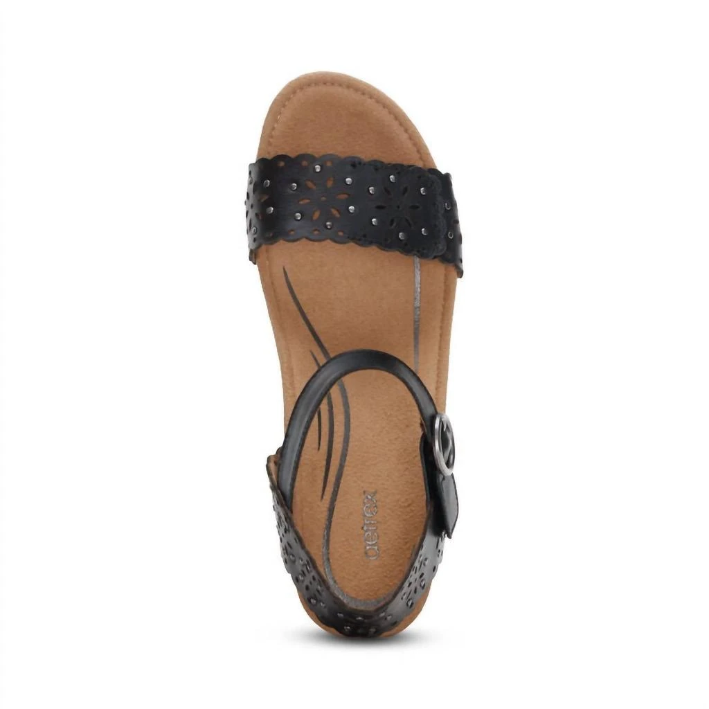 Aetrex Women's Sydney Quarter Strap Espadrille Wedge In Black 5
