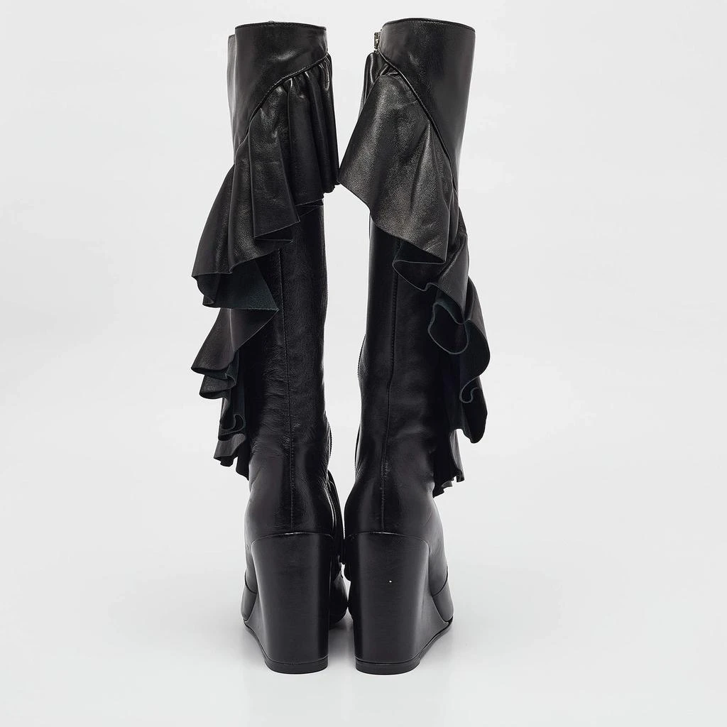 JW Anderson J.W. Anderson Black Leather Ruffle Knee Length Wedge Boots Size 38 5
