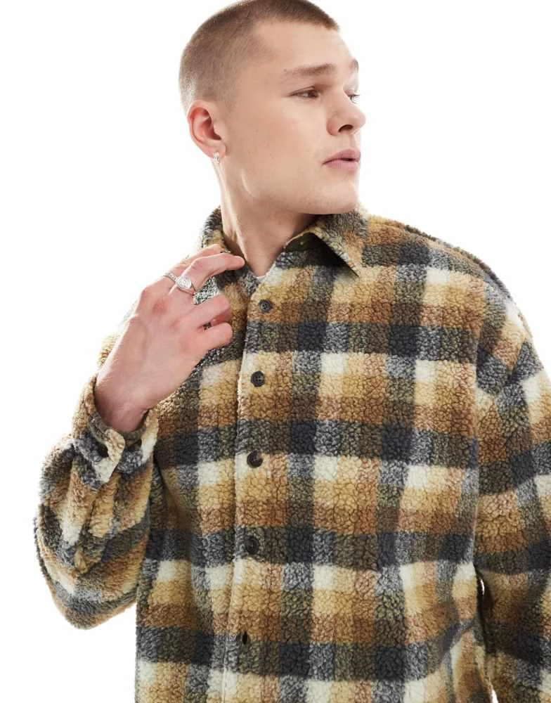 ASOS ASOS DESIGN 90s oversized shirt in neutral borg check 3
