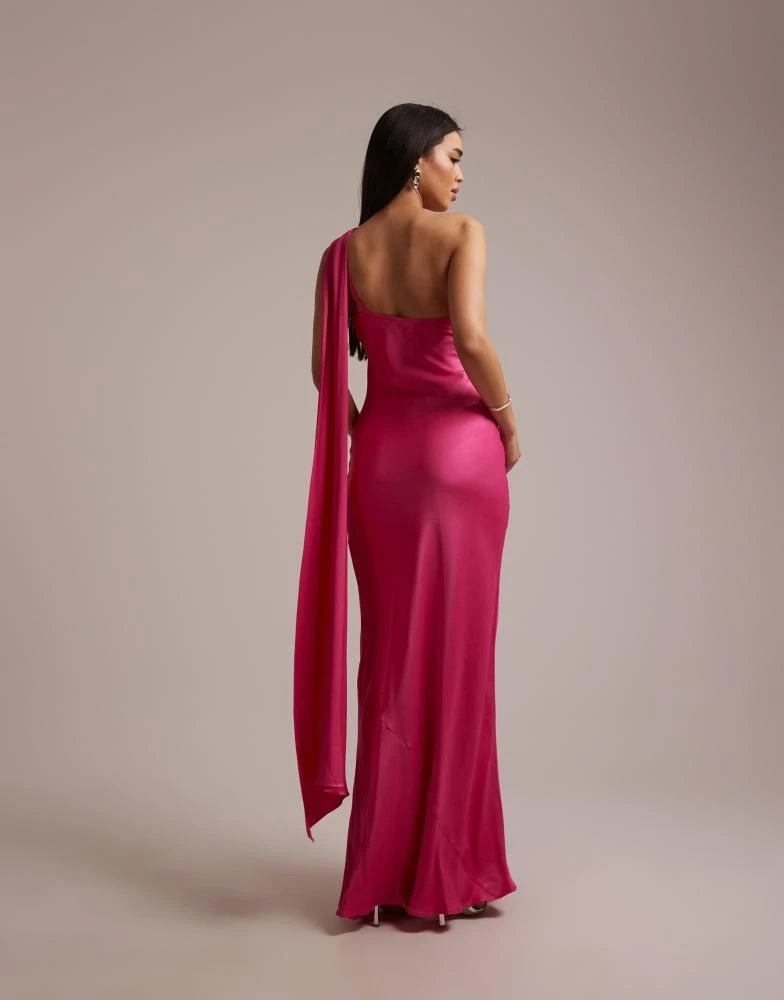 Maids To Measure Maids to Measure Bridesmaid satin one shoulder scarf drape  detail maxi dress in hot pink - Dresses & Skirts - Free Shipping -  BeyondStyle