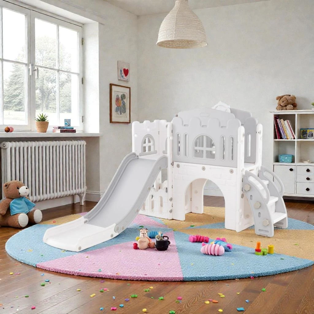 Hivvago Multi-Activity L-Shaped Slide for Kids Featuring 9 Functions, Hoop, and Wheel