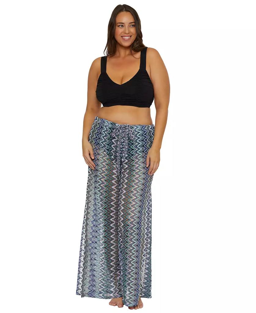 Becca Plus Size Sundown Stripe Crochet Split-Leg Pants Swim Cover-Up