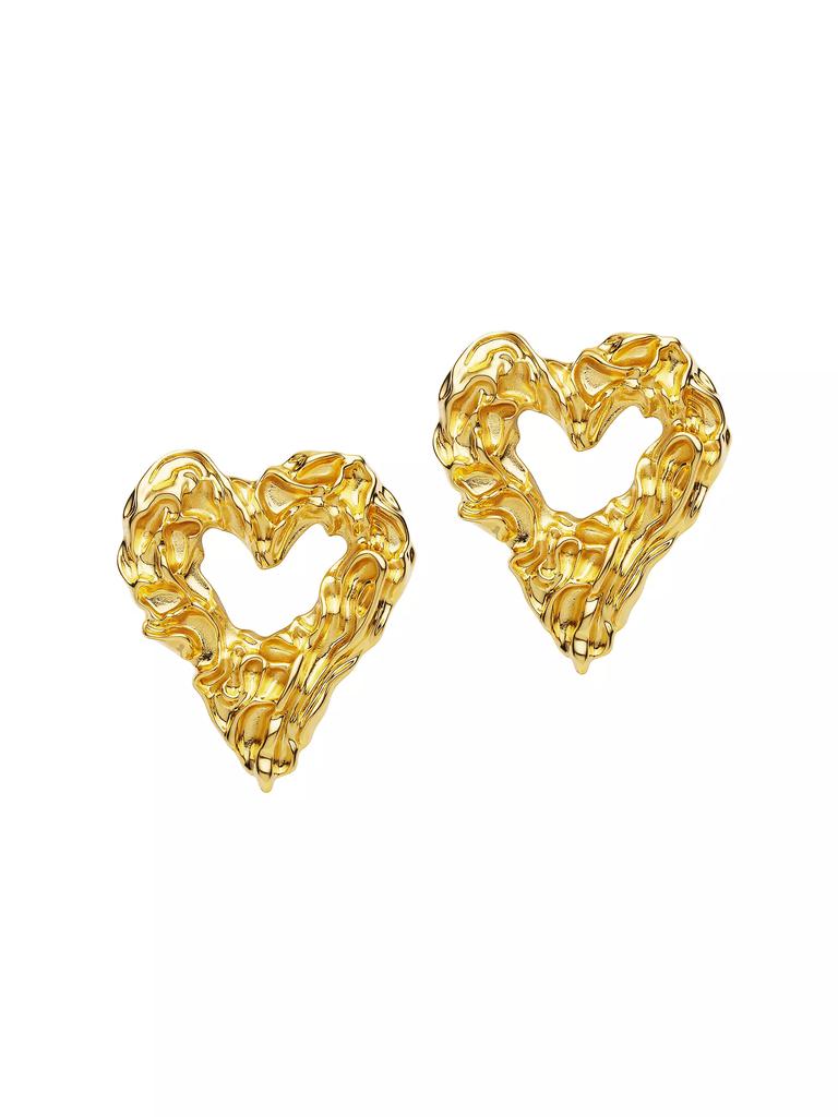 Amber Sceats Zagora Averie Textured 24K-Gold-Plated Heart Drop Earrings