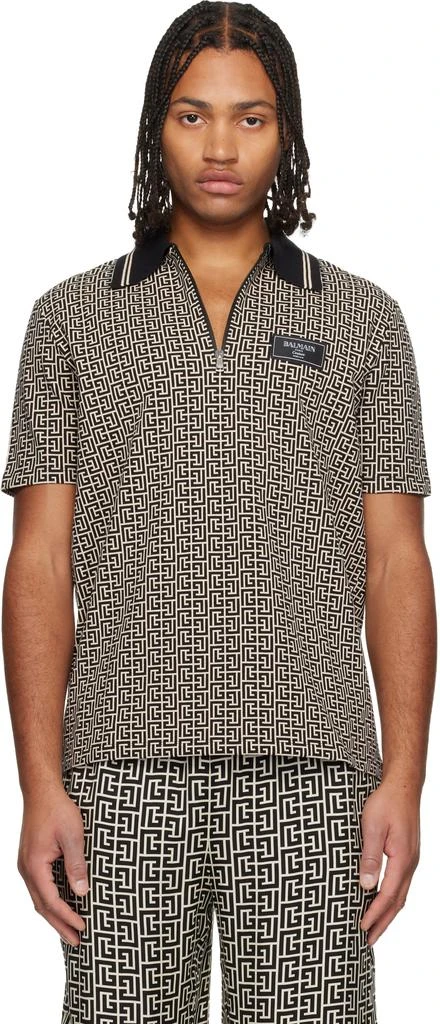 Balmain Black 
Beige Monogram Polo 1