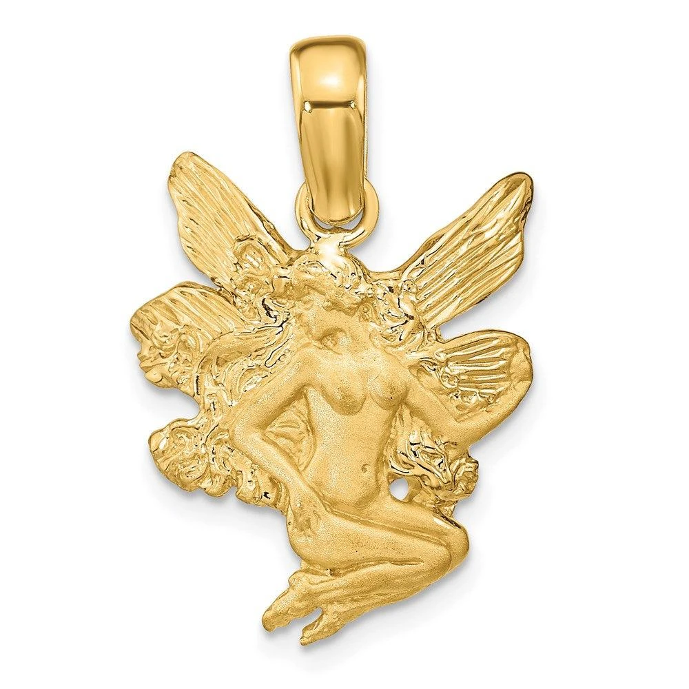 Diamond2Deal 14k Yellow Gold Satin and Polished Fairy Charm Pendant 1