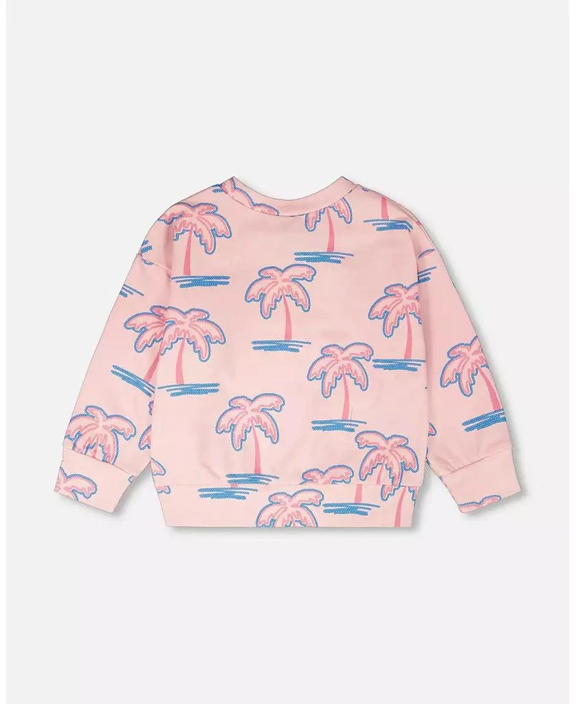 Deux par Deux Toddler Girls French Terry Sweatshirt Light Pink Palm Print 5