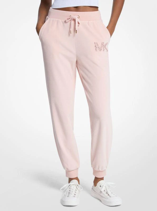 Michael Kors Embellished Logo Velour Joggers 1
