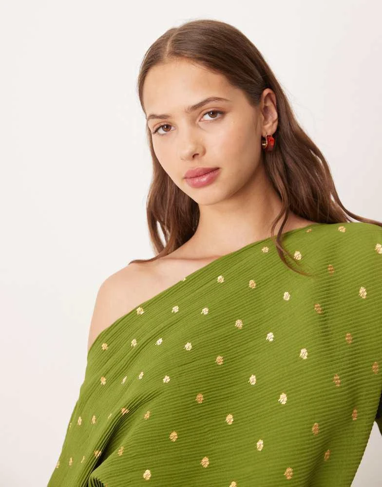 Never Fully Dressed Never Fully Dressed Tilly off shoulder plisse maxi dress  in olive - Dresses & Skirts - Free Shipping - BeyondStyle