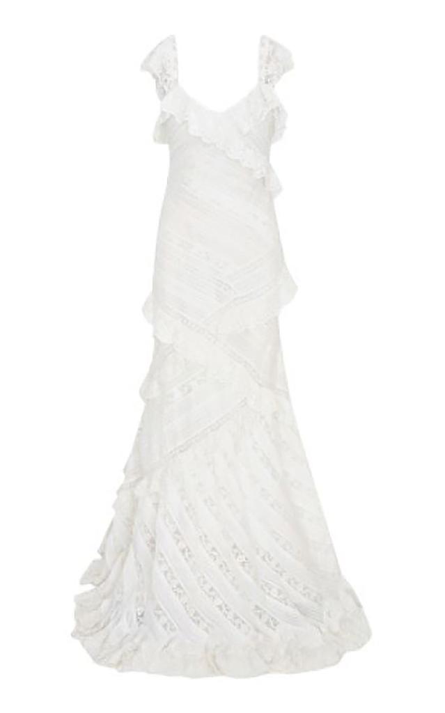 LoveShackFancy LoveShackFancy - Lalika Ruffled Cotton Maxi Dress - Off-White - US 6 - Moda Operandi