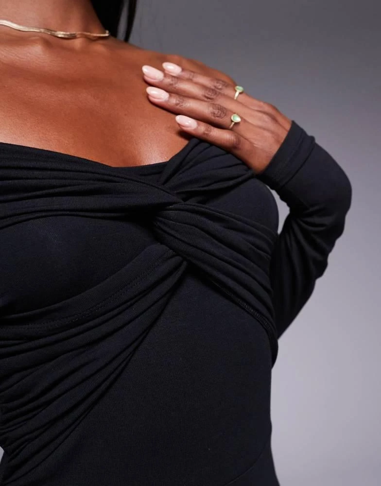 ASOS ASOS DESIGN off shoulder twist midi dress with long sleeves in black 2