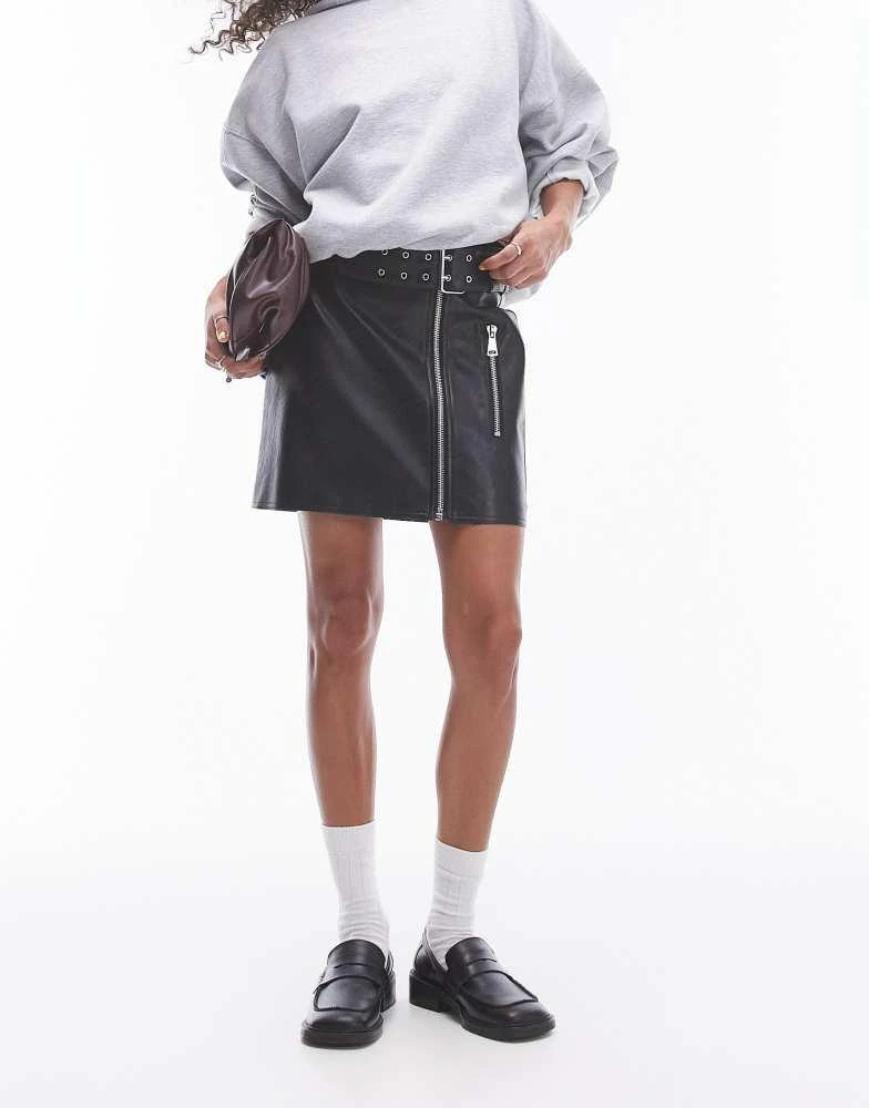 Topshop Topshop Faux leather biker mini skirt in black 3