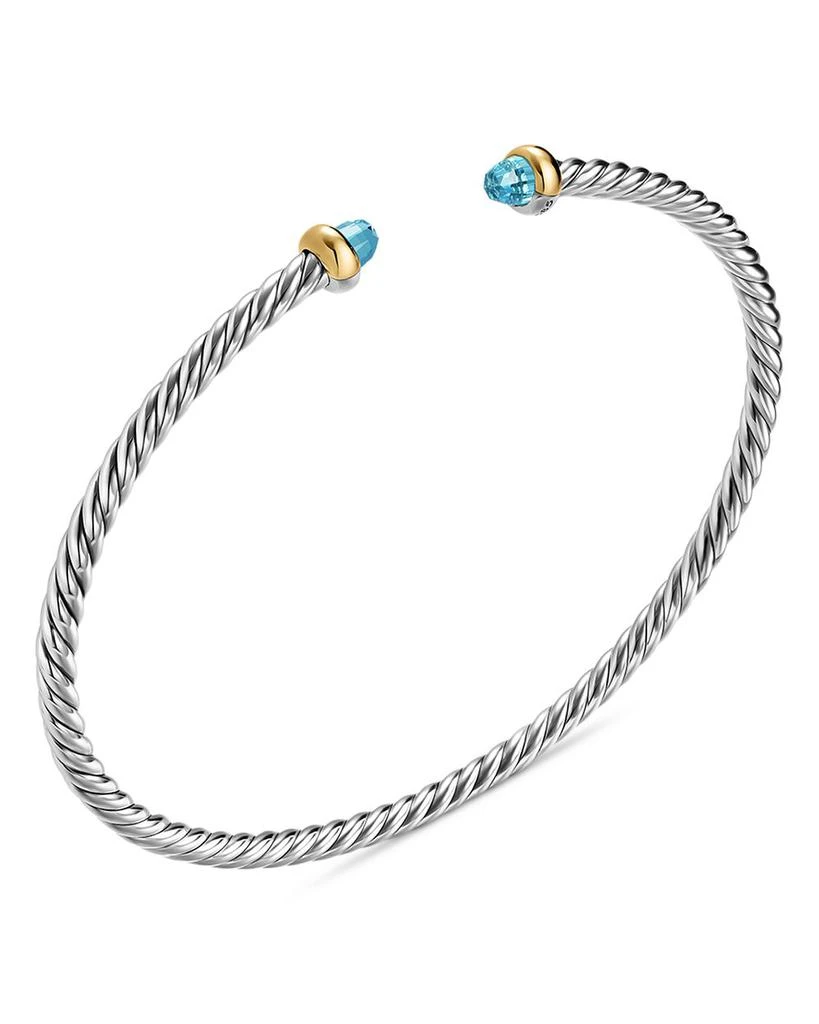 David Yurman Micro Cable Flex® Bracelet in Sterling Silver with 14K Yellow Gold and Blue Topaz, 2.6mm 2