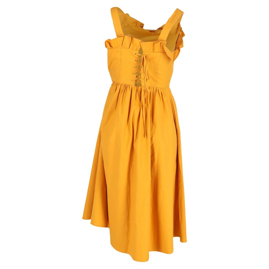 Sea Sea New York Sunrise Lace Up Ruffle Dress in Yellow Cotton