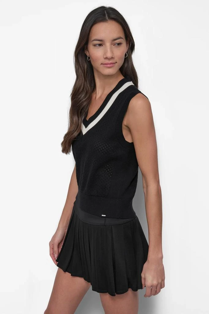 DKNY STRIPED MESH POINTELLE SWEATER VEST 3
