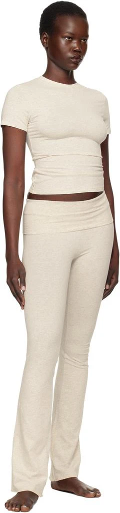 SKIMS Beige Cotton Jersey Foldover Lounge Pants 4