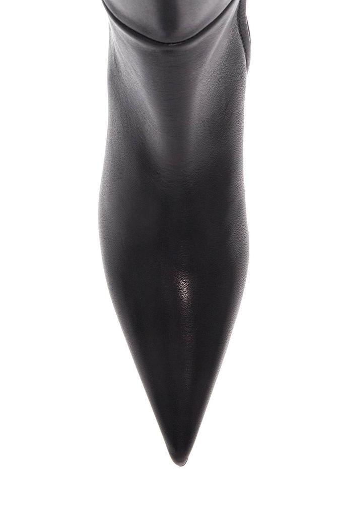 Totême black leather knee-high boots with low heel and pointed toe