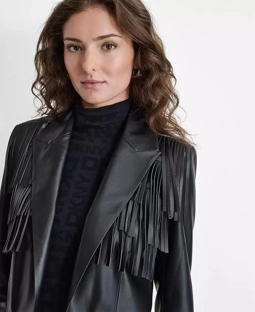 DKNY Women's Faux-Leather Fringe-Trim Open-Front Jacket 5