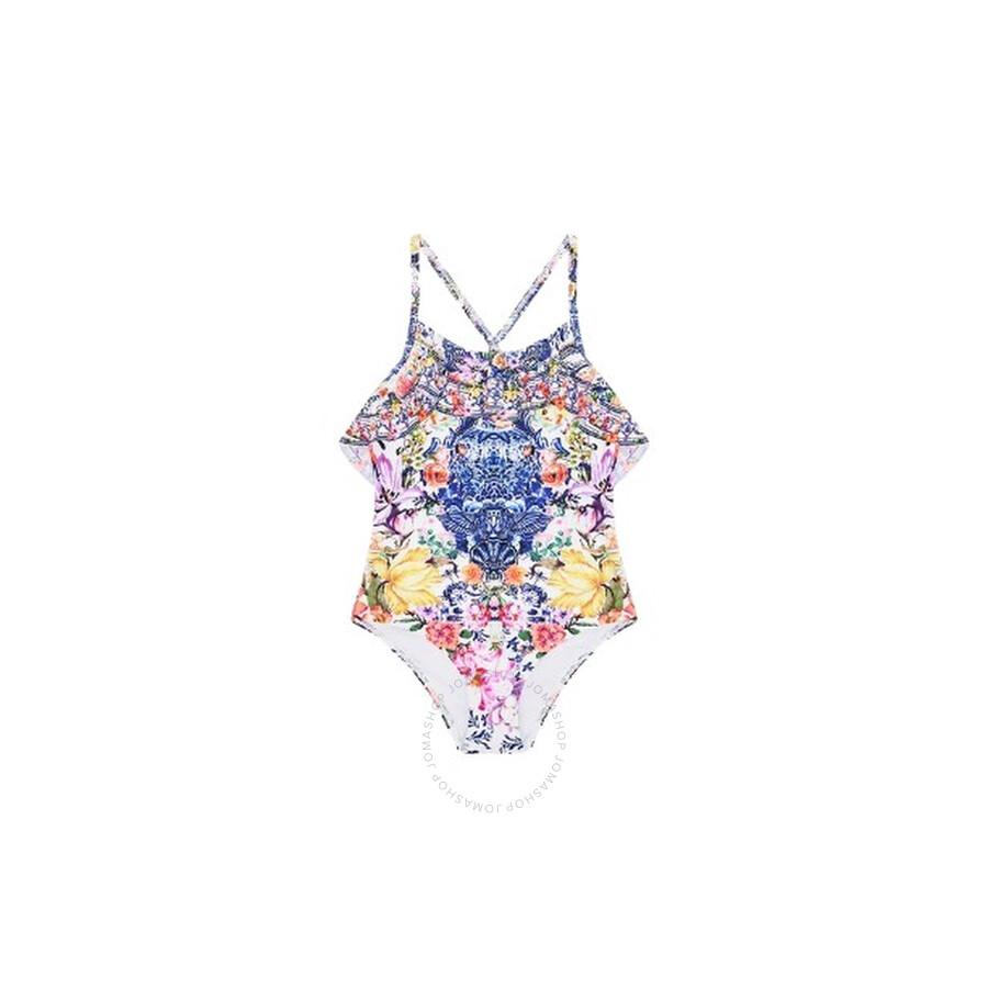 Camilla Girls Blue Neck Frill One Piece Swimsuit