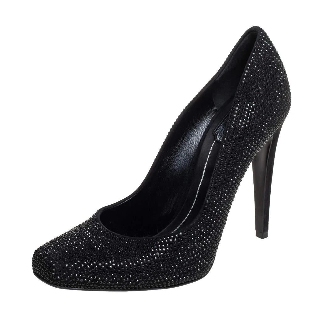 Dior Dior Black Crystal Embellished Suede Square Toe Pumps Size 40 1