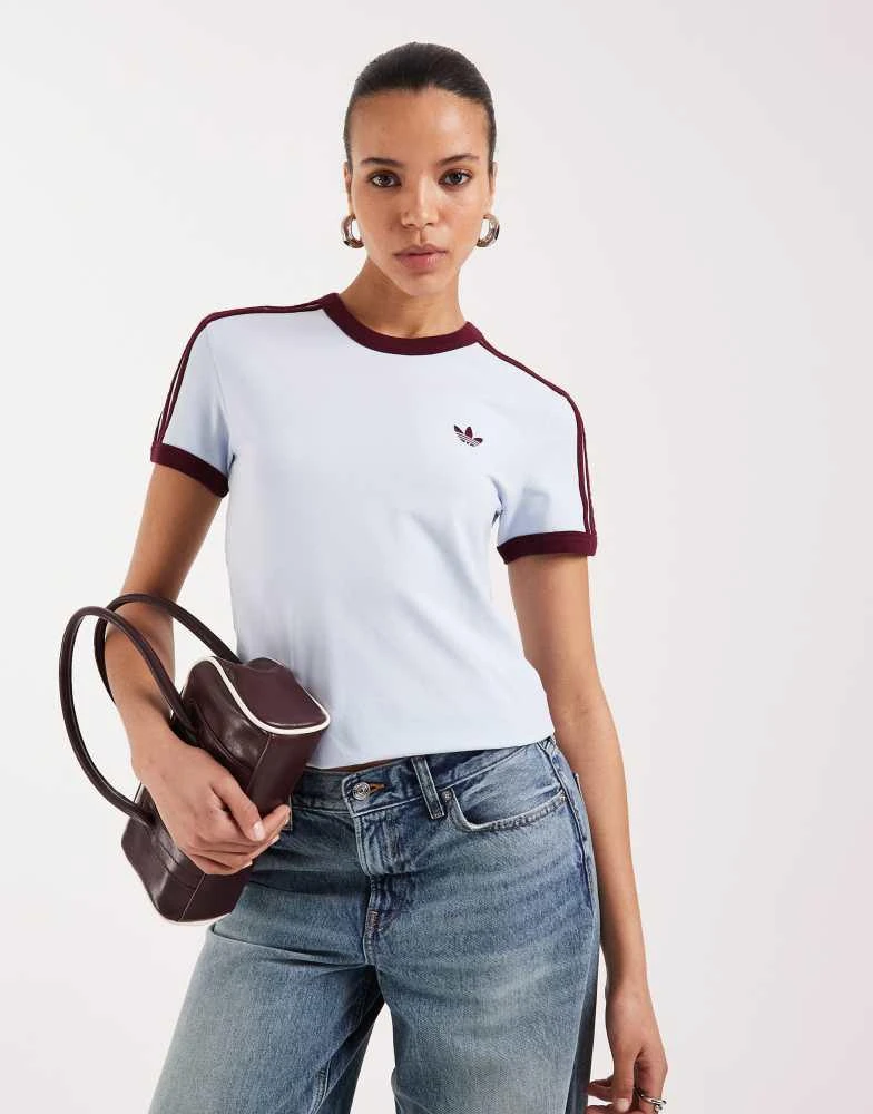 Adidas adidas Originals slim fit t-shirt in light blue and maroon