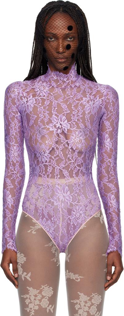 Valentino Purple Floral Lace Bodysuit