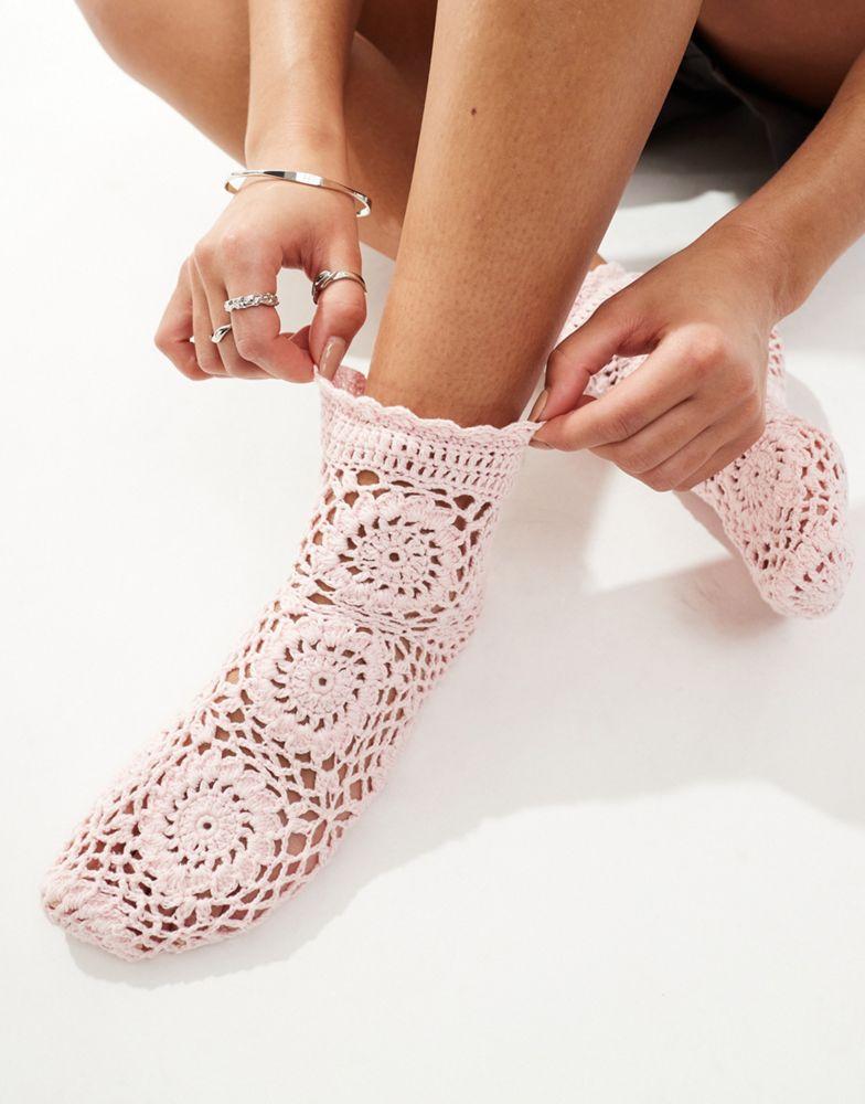 Reclaimed Vintage Reclaimed Vintage crochet socks in pink