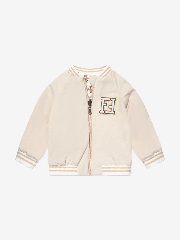 Fendi Kids Fendi Baby Reversible Bear Zip Up in White 3