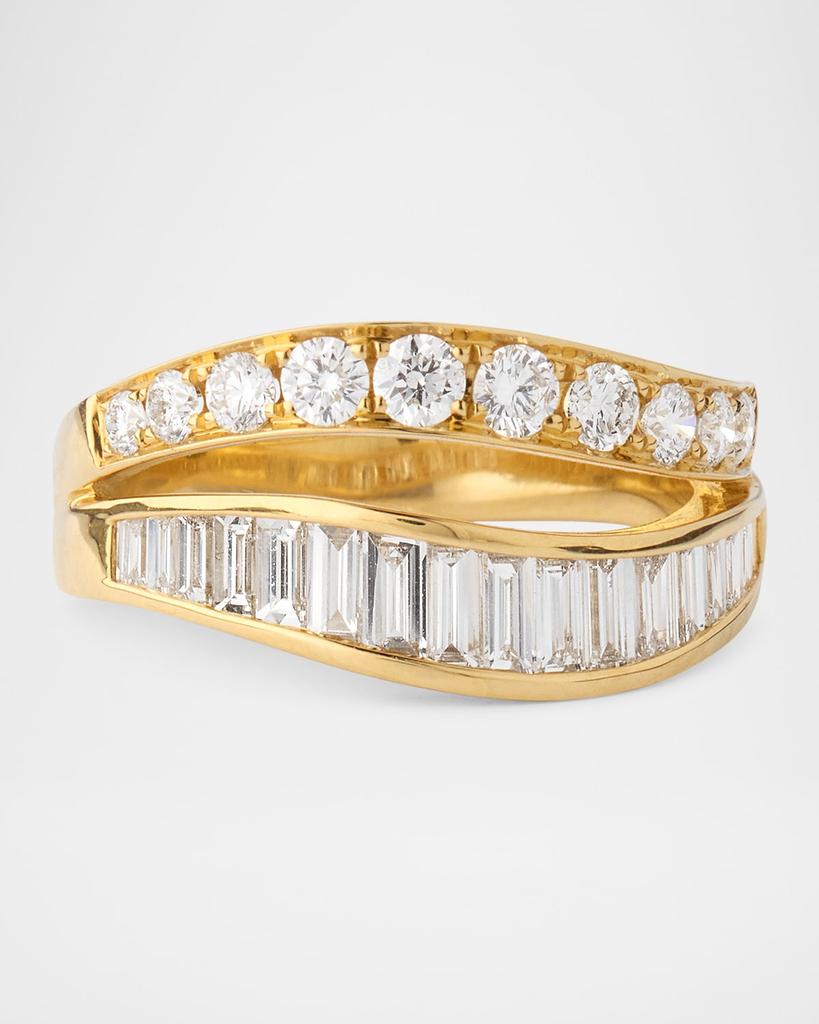 Anita Ko 18K Yellow Gold Baguette and Round Diamond Two-Wave Ring