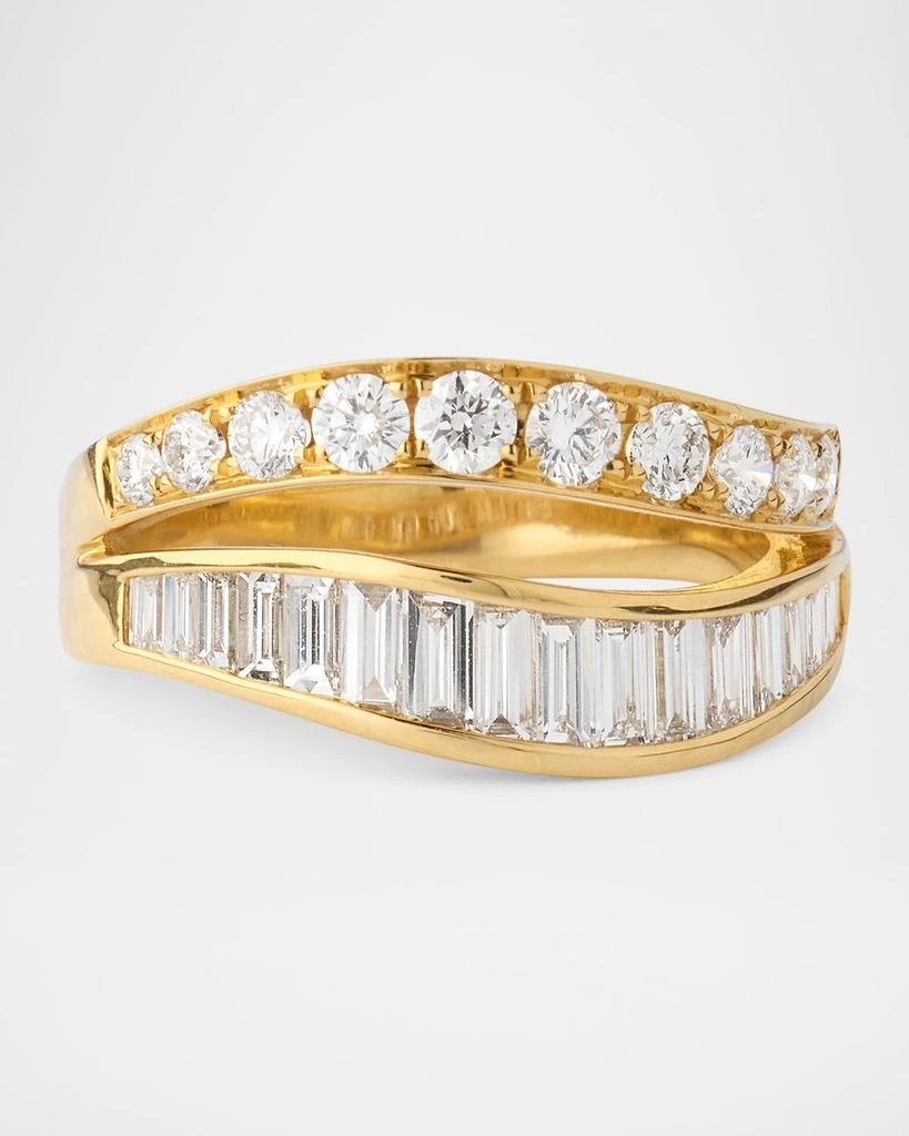 Anita Ko 18K Yellow Gold Baguette and Round Diamond Two-Wave Ring 1