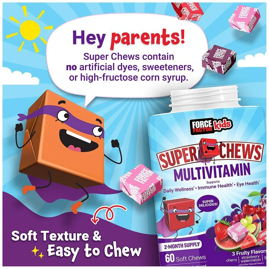 Force Factor Kids Super Chews Multivitamin 3 Fruity Flavors 6