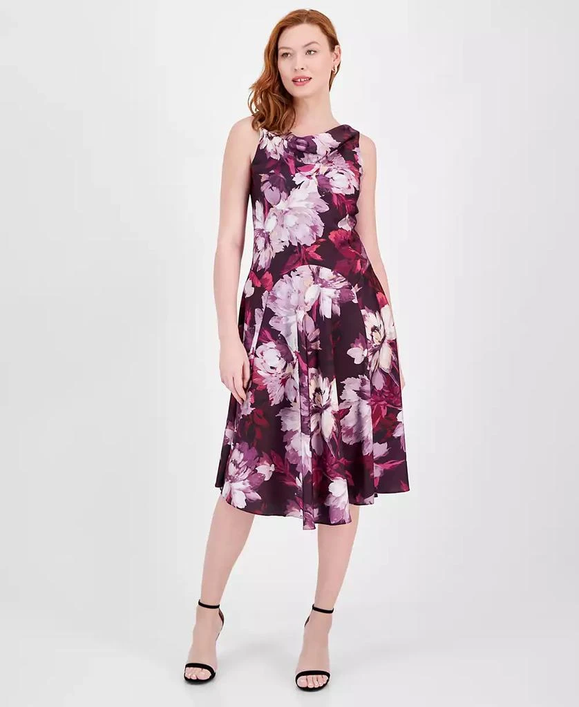 Robbie Bee Women's Floral-Print Cowl-Neck Fit & Flare Dress 1
