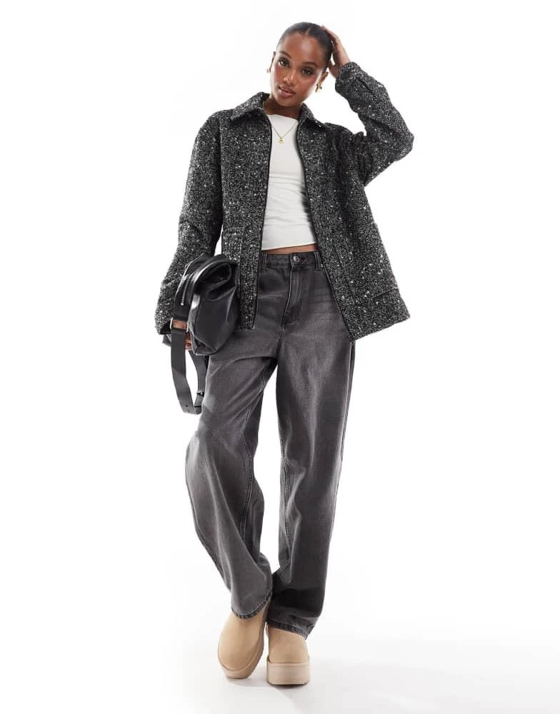 ASOS ASOS DESIGN Tall top collar harrington jacket in texture 3