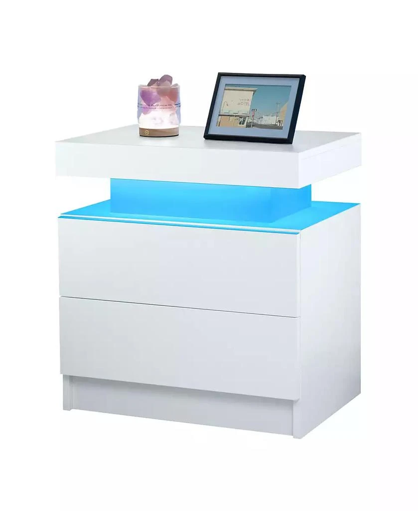 RAINSKEN LED Nightstand with 2 Drawers, Bedside Table Cabinet with Adjustable Color Lighting, Modern End Side Table for Bedroom, Living Room 8