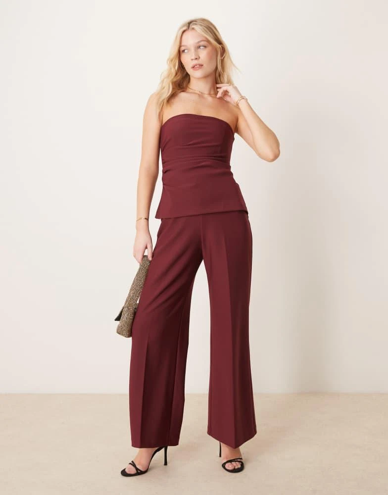 Abercrombie & Fitch Abercrombie & Fitch strapless longline tube jumpsuit with velvet detailing in burgundy 1