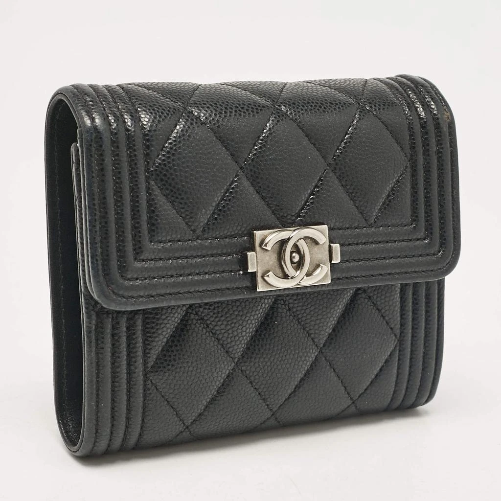 Chanel Chanel Black Caviar Quilted Leather Boy Trifold Wallet 4