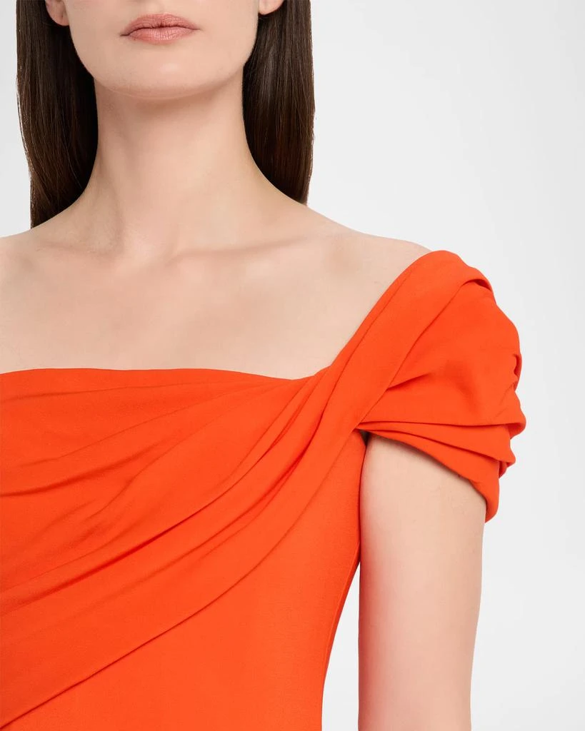 Oscar de la Renta Cap-Sleeve Draped Cady Column Gown 5