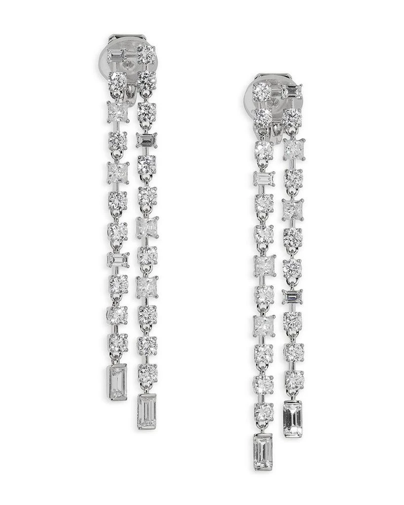 Nadri Cubic Zirconia Double Row Linear Drop Earrings in Rhodium Plated 1