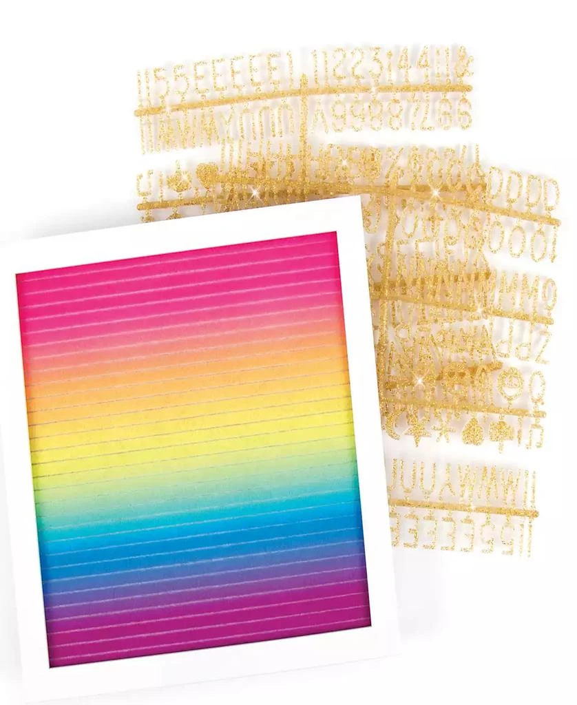 Three Cheers For Girls 3C4G Rainbow Felt Letterboard - 10' X 10" Changeable Message Board, With Hanging Hook Stand, Make It Real, Tweens Girls, 300 Gold-Tone Glittery Letters Emojis, Room Decor 3